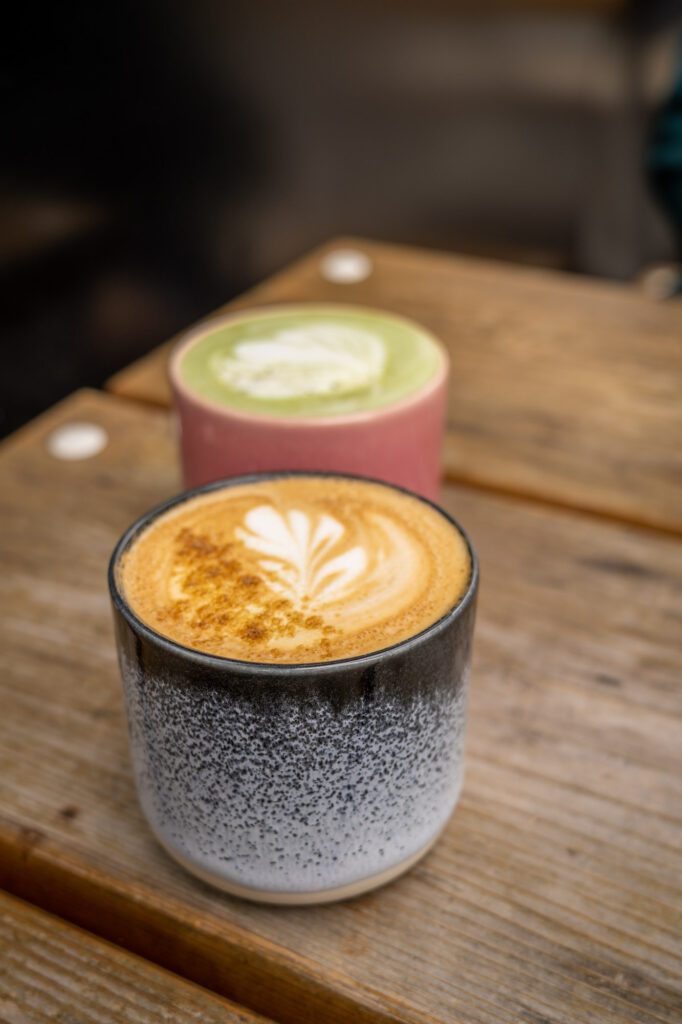 Signature lattes at Never Coffee in Downtown Portland